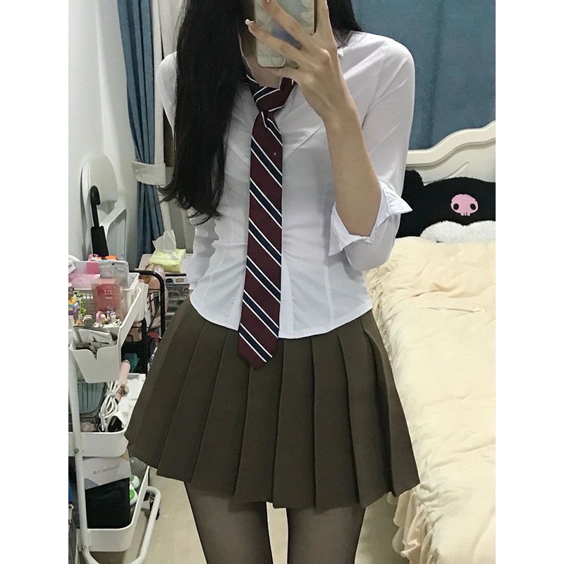 jk制服学院风收腰衬衫女2023春夏季新款纯欲性感御姐短袖修身衬衣