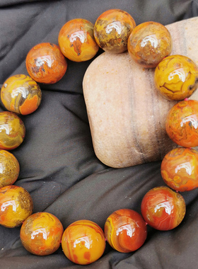 战国红手串男款缠丝红缟玛瑙手链红玛瑙圆珠子天然宣化料水雪珠宝