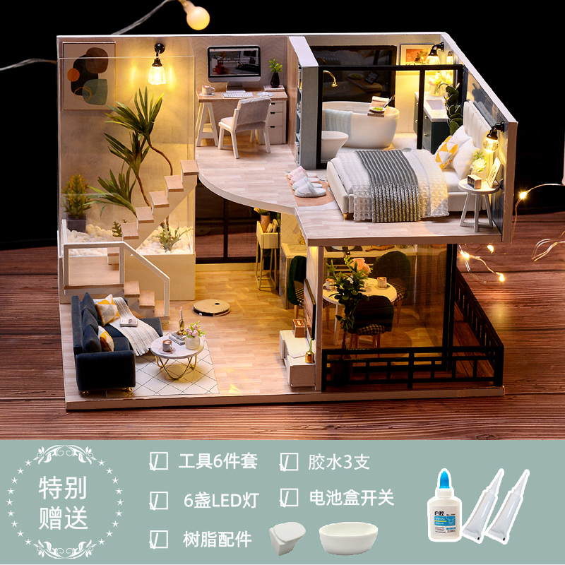 diy小屋惬意时光阁楼别墅手工制作房子建筑玩具模型拼装生日礼物-图2