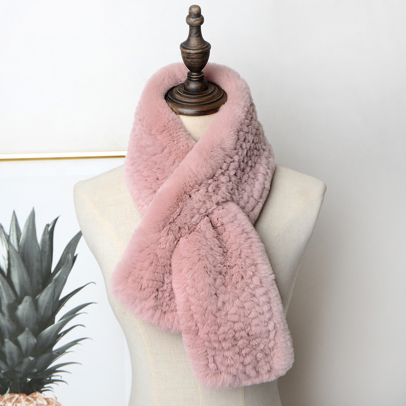 秋冬新款獭兔毛围巾女双面编织皮草围脖纯色双孔穿插百搭长款气 - 图1