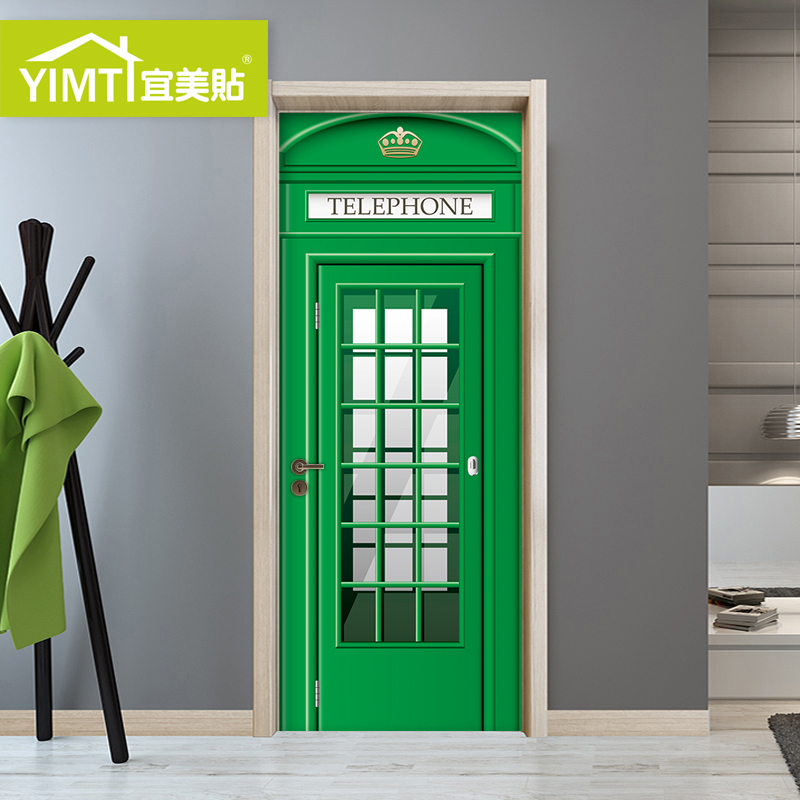 英伦电话亭包门贴纸宿舍旧木门创意翻新卧室自