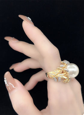 新品法式高级感花朵珍珠戒指女轻奢气质百搭优雅开口指环个性小众