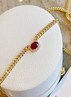 经典百搭简约镀18k黄金鸽血红项链女ins风轻奢颈饰珠宝锁骨链抖音