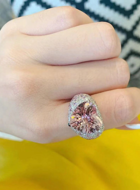 彩宝锆石爱心戒指女气质个性简约满钻心形彩石高级食指戒网红礼物