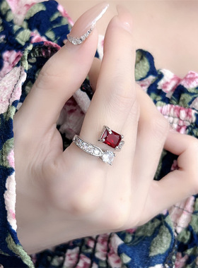 复古高级感鸽血红戒指开口精致红刚玉指环轻奢气质红宝石手饰
