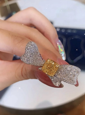 彩宝高级感黄钻蝴蝶结戒指女开口不掉色轻奢高贵气质饰品指环