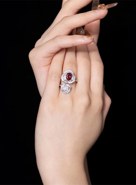 高级感复古宫廷风彩宝镶嵌红宝石戒指女开口指环气质百搭奢华优雅