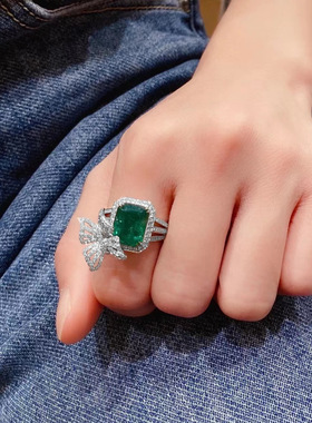 彩宝绿祖母蝴蝶戒指女ins潮 冷淡风开口满钻指环气质百搭网红礼物