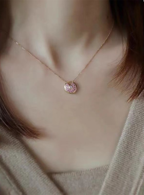 镀18K金粉蓝宝护身符项链女吊坠国风元素精致优雅锁骨链气质项饰