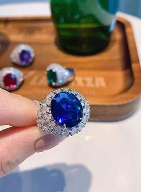 新品欧美戒指女彩宝多色红宝石蓝宝流行紫锆石复古款开口气质饰品