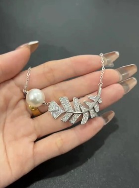 法式羽毛珍珠项链女小香风优雅精致女式气质锁骨链个性镶钻设计感