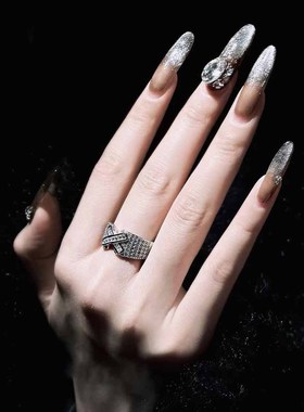 欧美夸张重工复古X戒指女开口指环满钻轻奢高级感男女同款情侣戒