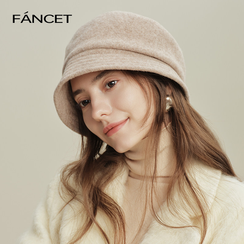 FANCET帽子女士冬季羊毛呢渔夫帽百搭时尚显瘦脸小保暖盆帽贝雷帽,淘宝优惠券,粉丝福利购,淘宝优惠卷