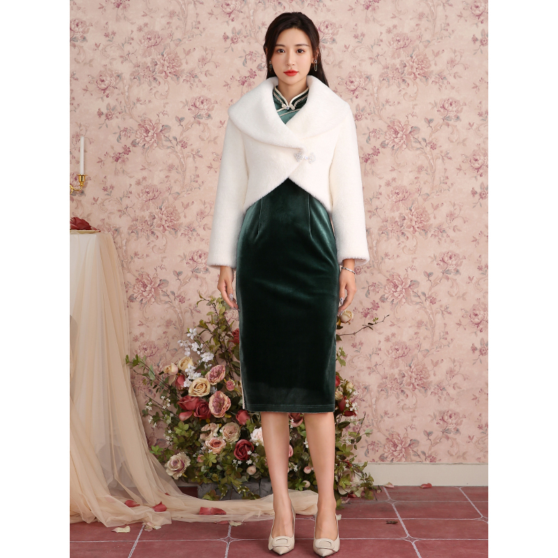 固执秋冬新款古法旗袍秋冬款民国千金丝绒长袖改良旗袍连衣裙7627 - 图1