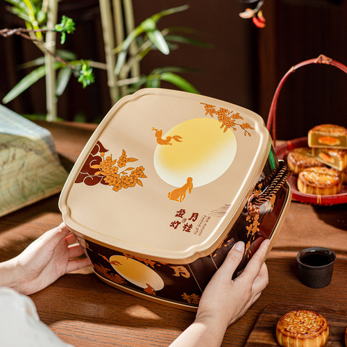 中秋礼品包装空盒子高档酒店双层礼品月饼铁盒6个8粒装定制厂家 - 图0