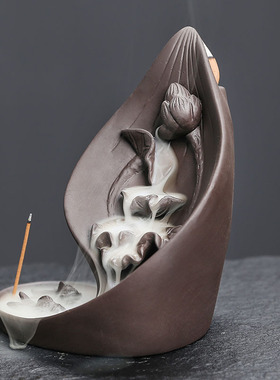 跨境紫砂倒流香薰炉家居摆件创意荷叶荷花倒流香炉工艺礼品香薰炉