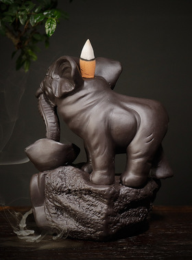 跨境新款紫砂大象观赏香薰炉 泰国神象烟倒流香炉工艺品家居摆件