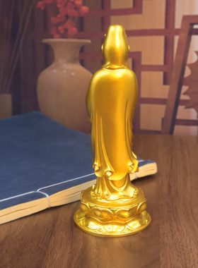 黄铜实心南海观音佛像观世音家居摆件铜像家居保平安黄铜站立神像