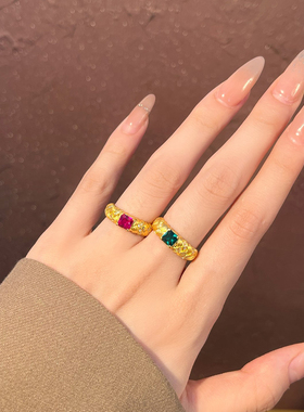 5D点钻黄金戒指麦穗编织唐塔对戒