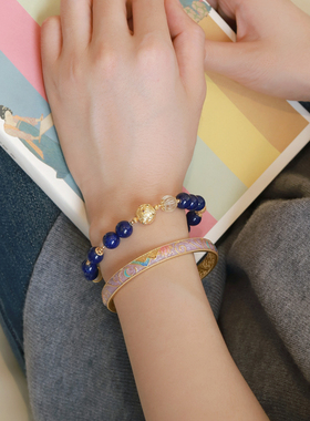 吉盟珠宝古法银青金石手链白水晶转运珠手串女高级感国潮新中式