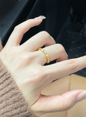 5D点钻黄金戒指足金拉丝豆豆指环