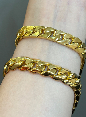 吉盟珠宝古法黄金表带手链男足金999镜面方巴西链鲁班扣霸气老板