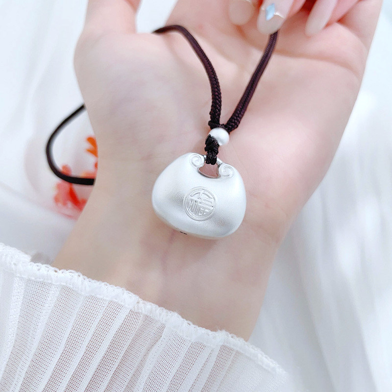吉盟珠宝足银吊坠女挂绳小胖福锁包波浪纹简约百搭福字新中式国潮,淘宝优惠券,粉丝福利购,淘宝优惠卷