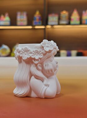 乐信花漾女孩香薰蜡烛石膏空杯花盆栽笔筒扩香容器皿创意摆件ins