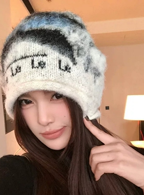 五角星针织堆堆帽女秋冬季