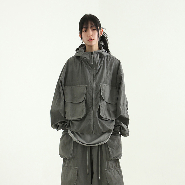 韩国代购男女vintage paper pocket hood jacket工装连帽夹克外套