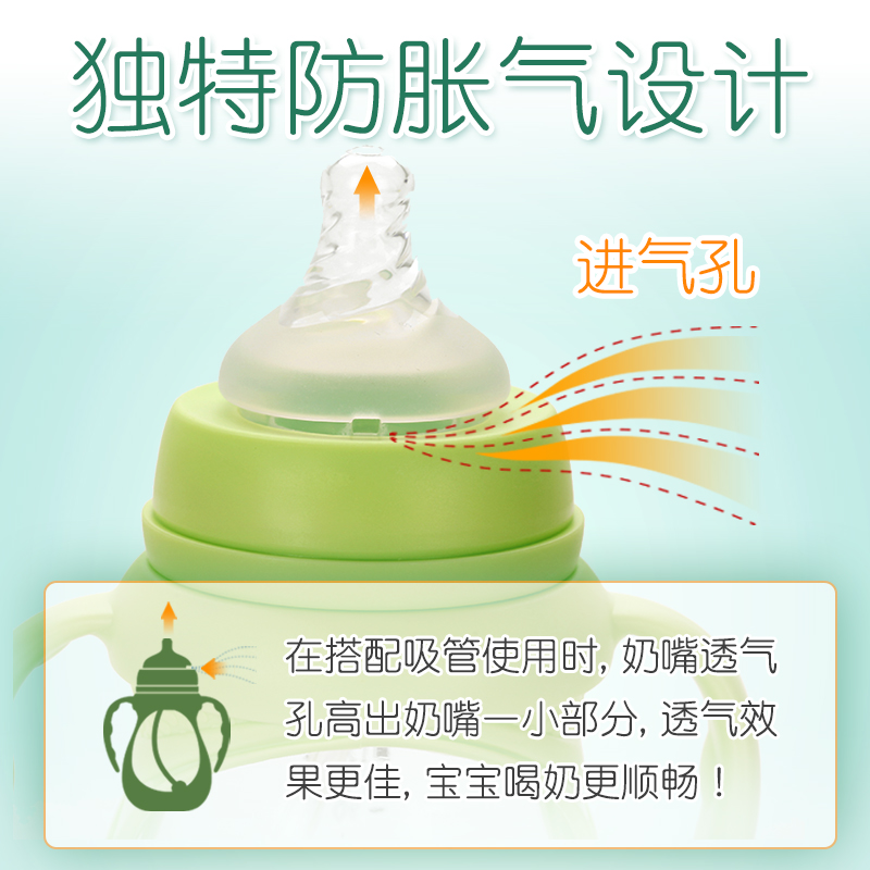 雅惜母婴专营店Millymally婴儿玻璃奶瓶防摔防胀气硅胶宽口径吸管新生儿宝宝用品2