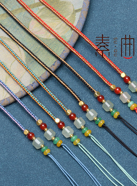 新款拼色编织天珠平安扣挂绳