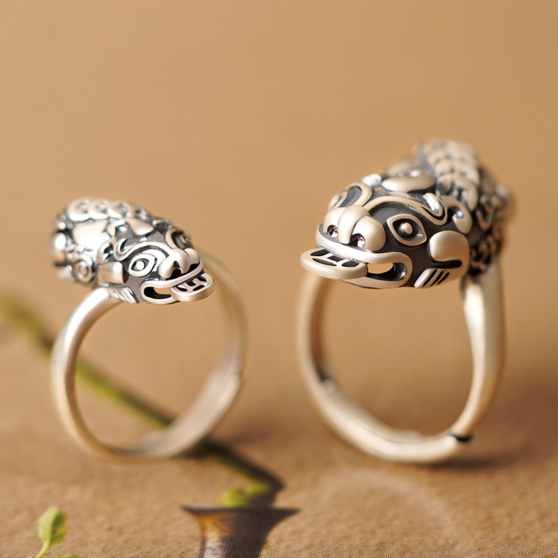 s999足银貔貅男女情侣转运食指对戒 赏峰饰品戒指/指环