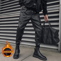 Leather pants masculiny thicken thickened winter warm new 2023 casual knight waterproof windproof locomotive bundles feet long pants