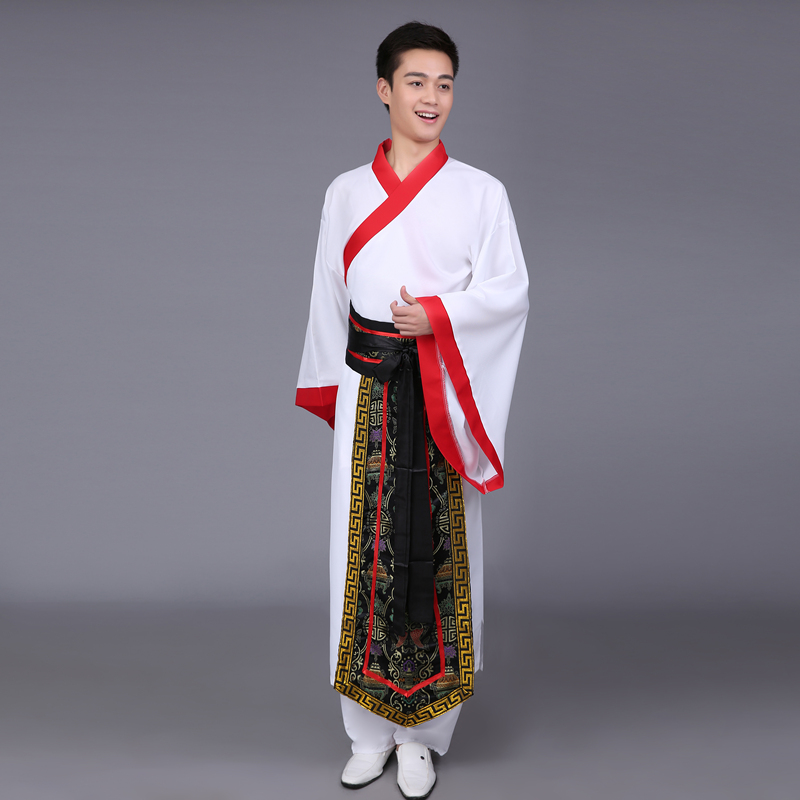 水晶伊人十七坊服饰旗舰店华服唐装古装古代服装汉服学生男男士曲裾书生男黑色汉服直裾深衣0