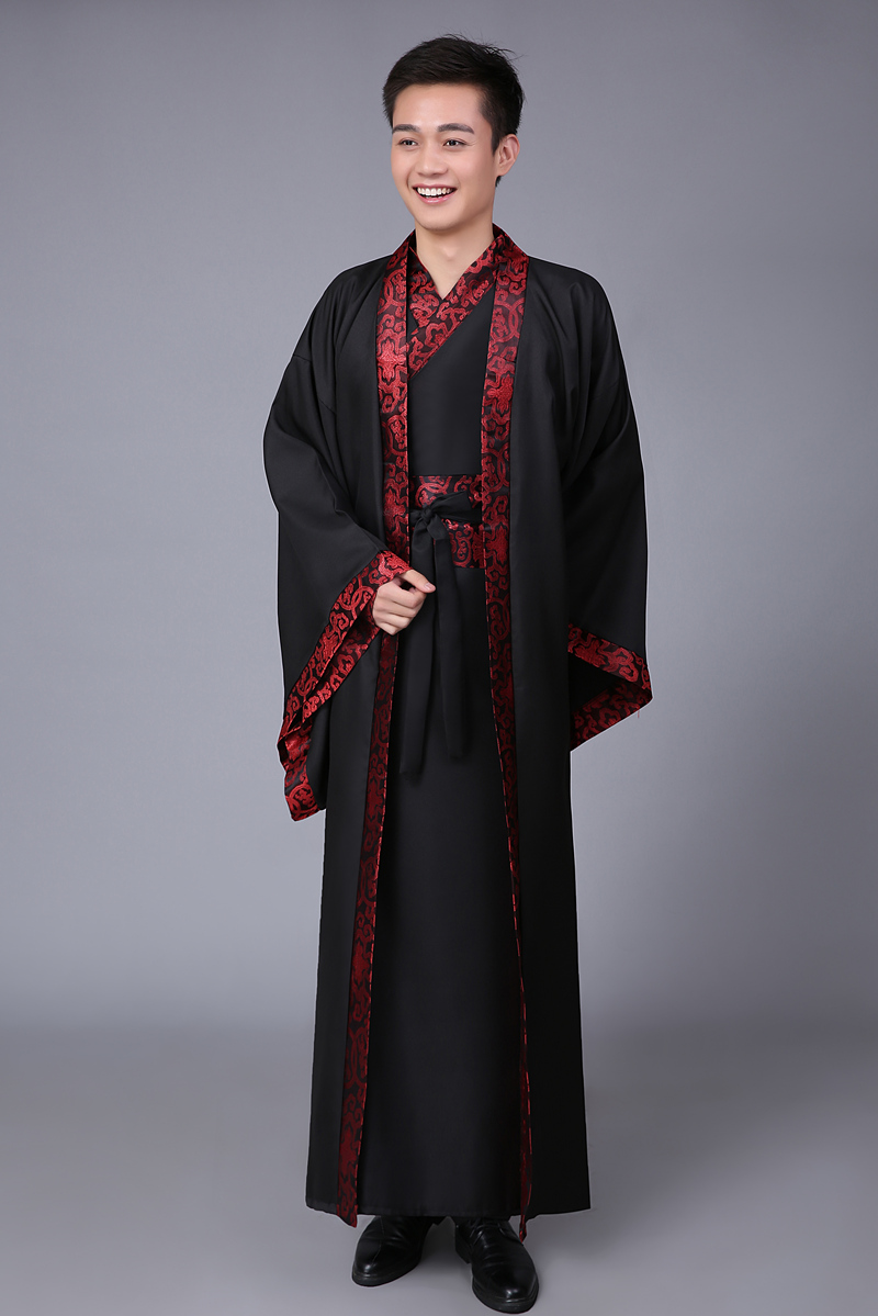 水晶伊人十七坊服饰旗舰店年新款古装男士侠客服民族汉服黑色舞台演出服曲裾直裾3