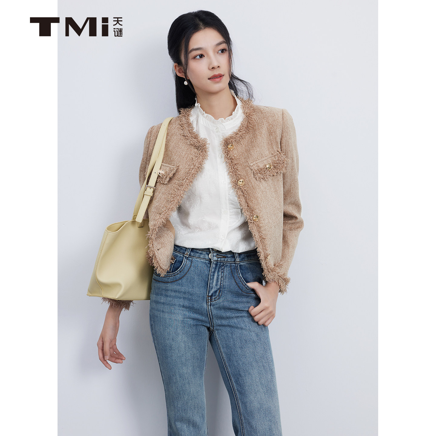 天谜时尚小香风外套拉毛拼接复古优雅上衣2025秋季新品TMi253034,淘宝优惠券,粉丝福利购,淘宝优惠卷