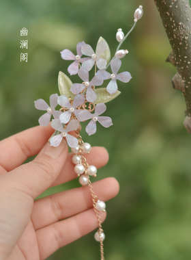 幽澜阁花朵边夹手工侧边流苏发卡