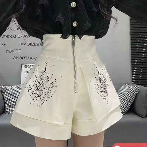 Белые шорты, тонкие штаны, костюм, в стиле Шанель, А-силуэт, свободный крой, китайский стиль