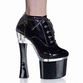 Front lace up new stage performance bare boots patent leather nightclub low-top short boots 18cm super high heels high-top single shoes for women