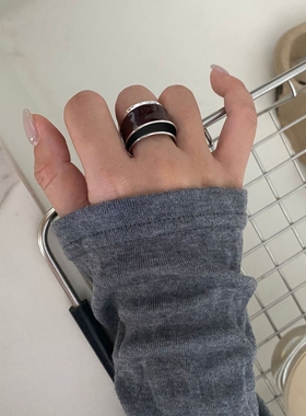 阿水同款美拉德巧克力高级酒红色珐琅釉双开口双层戒指设计感指环