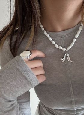 博主同款白色木珠播种项链花苞吊坠个性百搭复古冷淡风in卫衣链女
