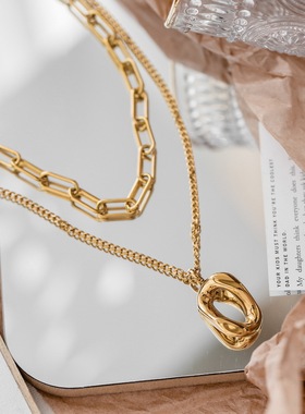 不掉色小众轻奢设计感双层链条毛衣链女长款项链女夏吊坠装饰饰品