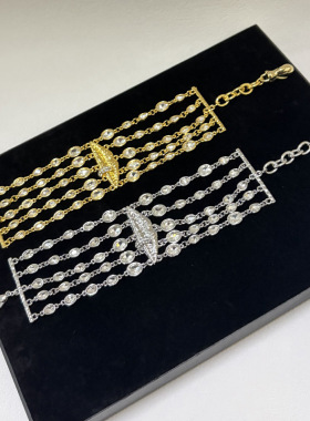 欧美重工复古轻奢多排链条闪钻嘴唇手链气质时尚精致高级感手饰女