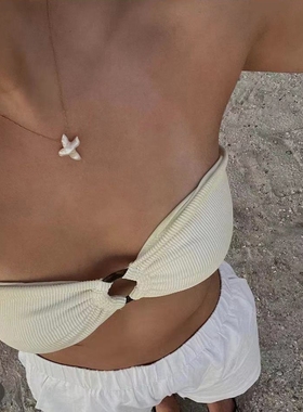 轻奢地球珠鸡爪十字架颈链 ins不规则巴洛克珍珠项链个性锁骨链