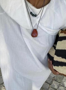 欧美ins博主酷飒个性手工绑绳不规则石头项链 简约可调节 chocker