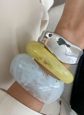 欧美夸张不规则半透明亚克力手镯 时尚ins几何晕染树脂手环女