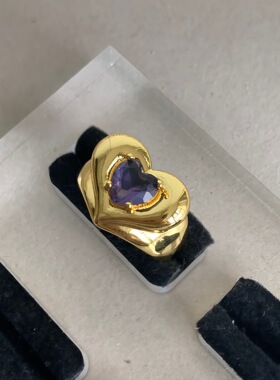 Vintage中古心形蓝锆石戒指欧美风重工个性轻奢高级感夸张大气女
