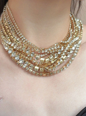 欧美夸张镶满钻多层项圈项链女时尚潮流个性choker短款锁骨链颈链