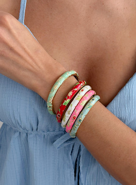 欧美饰品Bracelet田园风滴油花朵弹簧手镯 ins海星光面手饰品